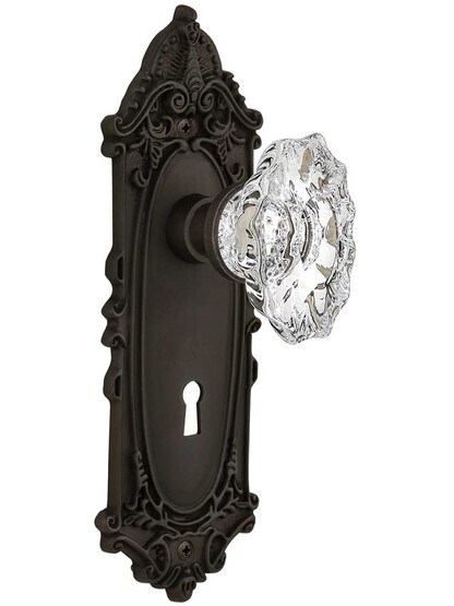 Largo Door Set with Keyhole and Chateau Crystal Glass Knobs in Oil-Rubbed Bronze.